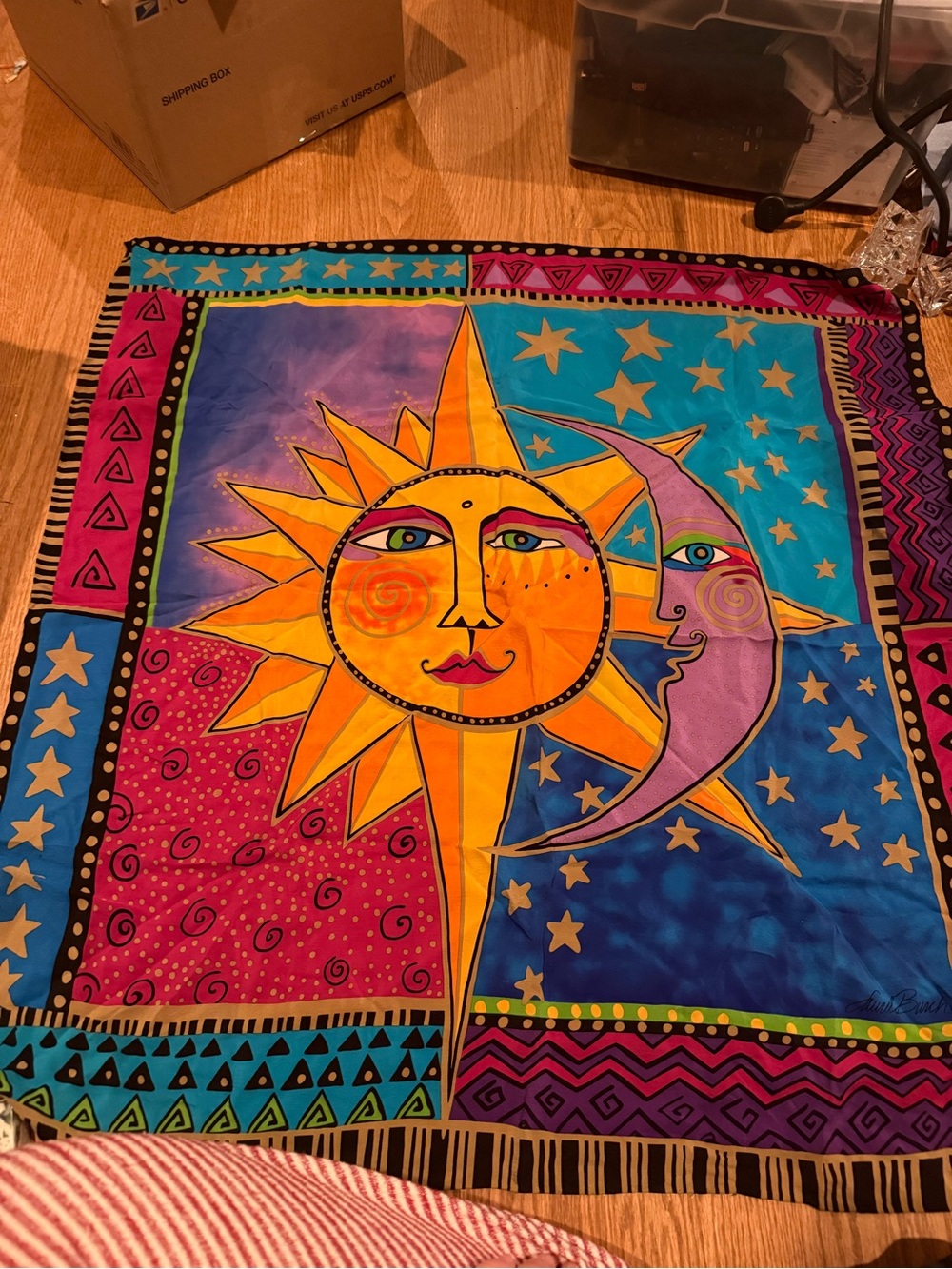 Vintage Lauren Burch sun & moon silk square scarf